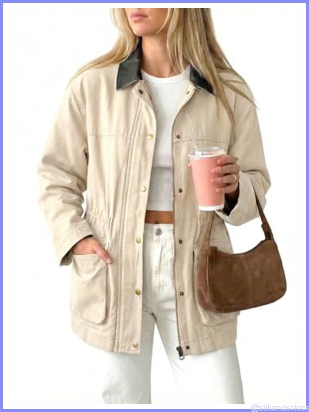 Women's Barn Jacket Contrast Collar Utility Cotton Coat